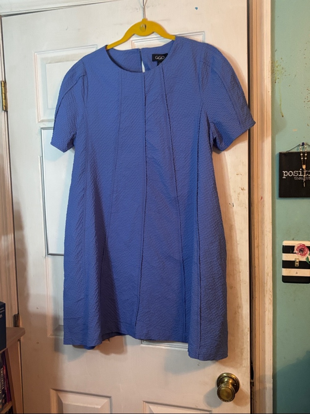 G.G.O. Blue Textured Midi Dress - Short Sleeve Size Large